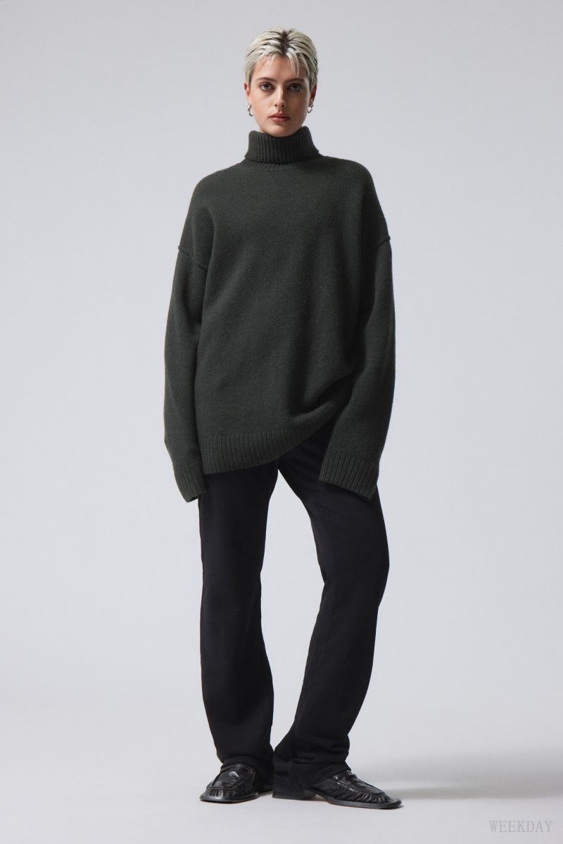 Weekday Eloise Wool Turtleneck Sweater Dark Green | GJUU7133