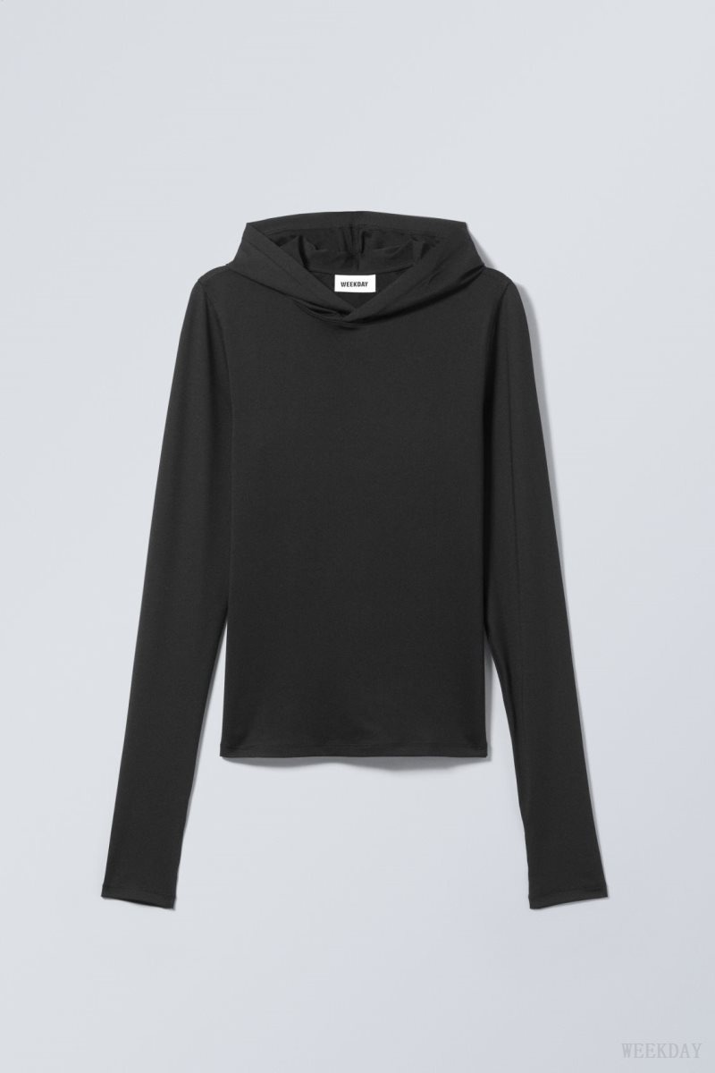 Weekday Emily Hooded Longsleeve Top Black | PKAX1990