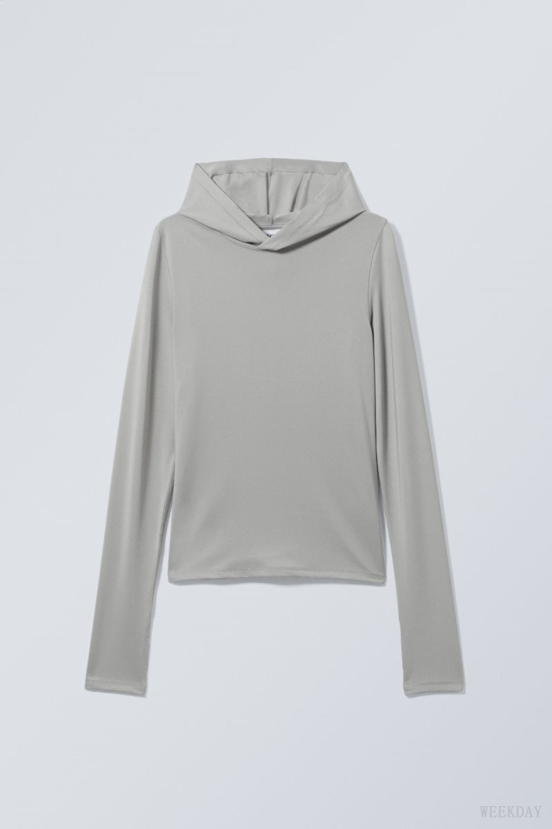 Weekday Emily Hooded Longsleeve Top Grey | TQGU2024