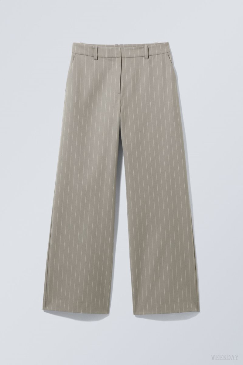 Weekday Emily Low Waist Suiting Trousers Grey Stripes | CGBD9364