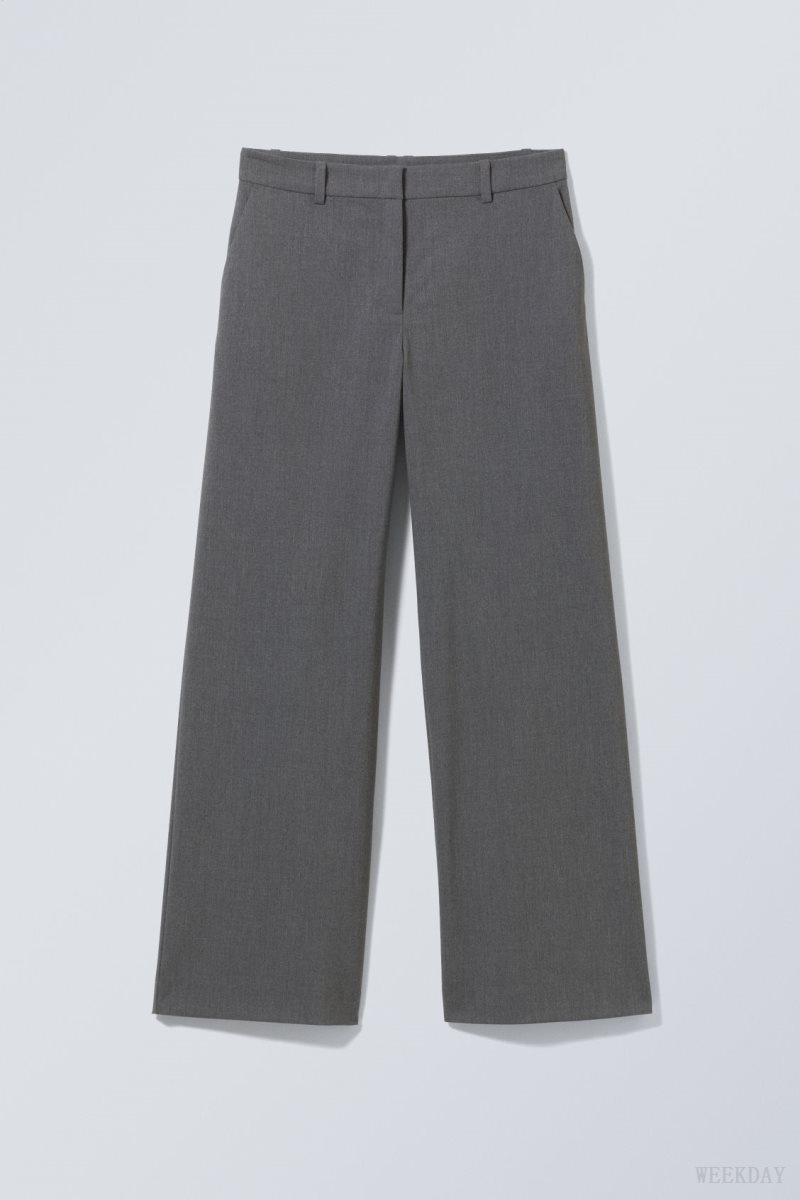 Weekday Emily Low Waist Suiting Trousers Dark Grey | DSCW8799