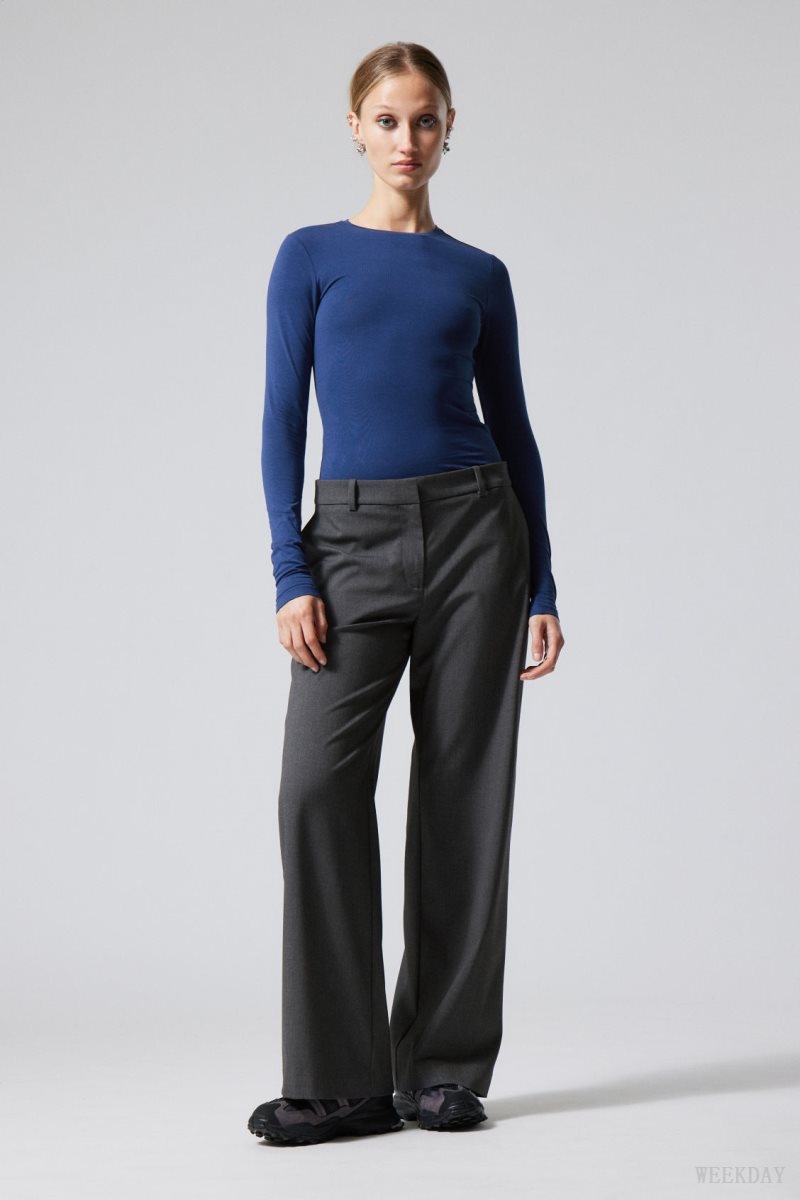 Weekday Emily Low Waist Suiting Trousers Dark Grey | DSCW8799