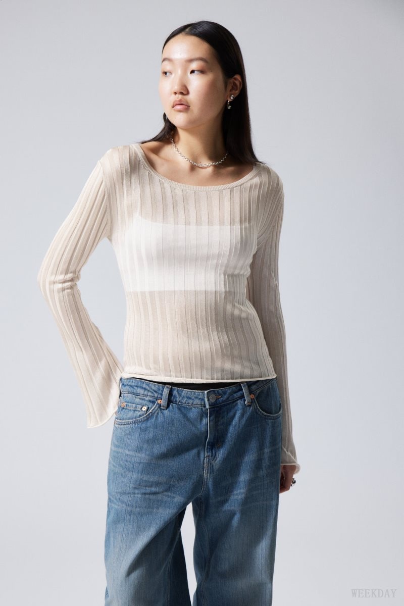 Weekday Enora Sheer Knit Long Sleeve Top Light Mole | ZBJO7799