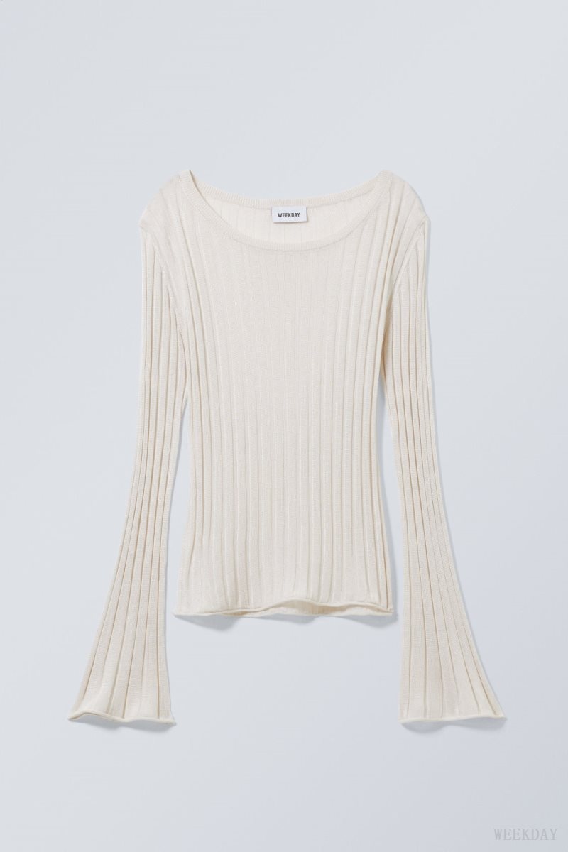 Weekday Enora Sheer Knit Long Sleeve Top Light Mole | ZBJO7799