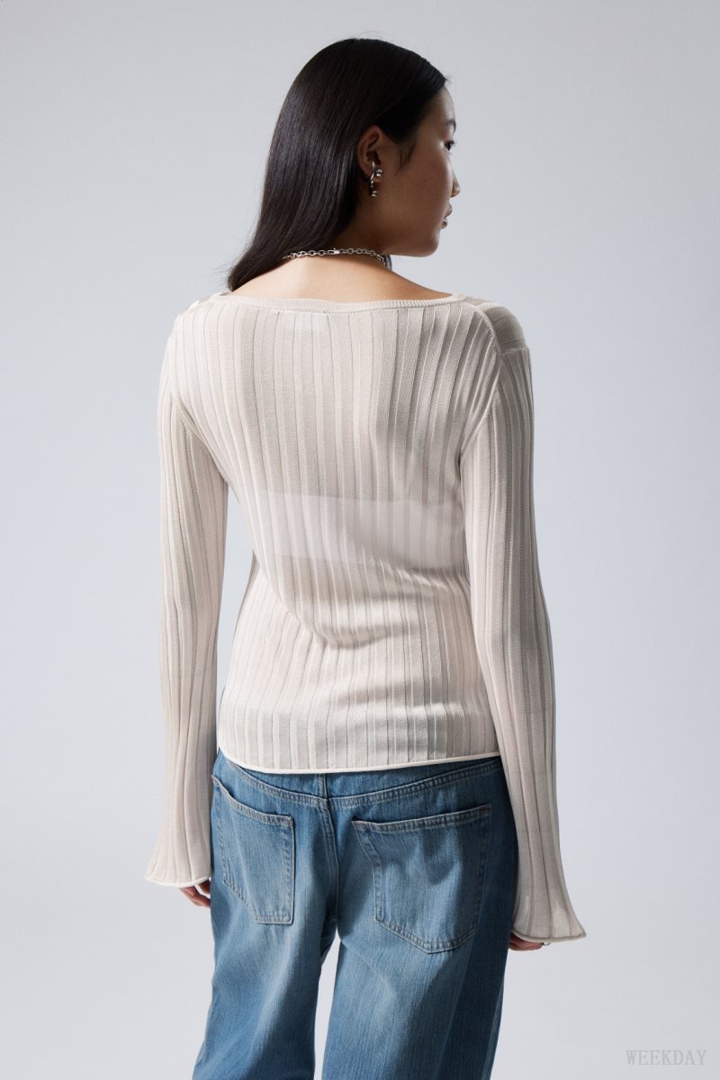 Weekday Enora Sheer Knit Long Sleeve Top Light Mole | ZBJO7799