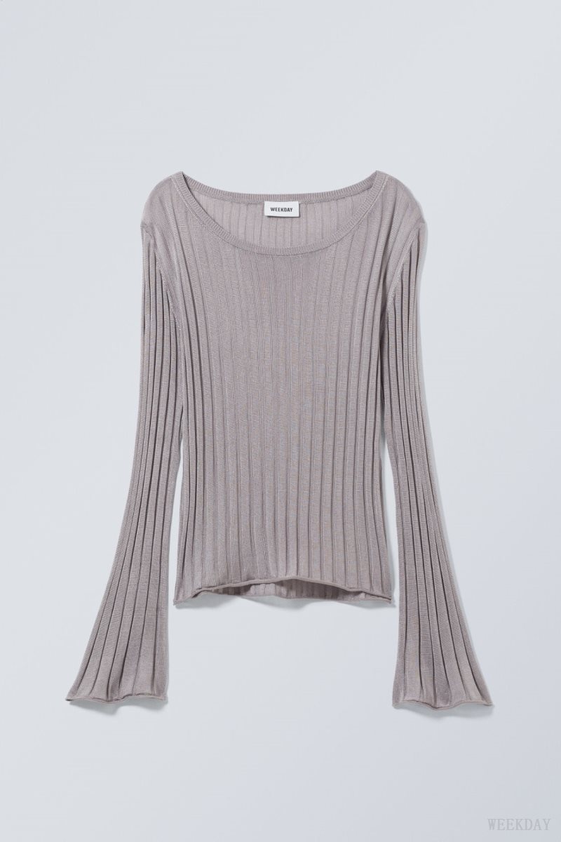 Weekday Enora Sheer Knit Long Sleeve Top Light Grey | REOX1766