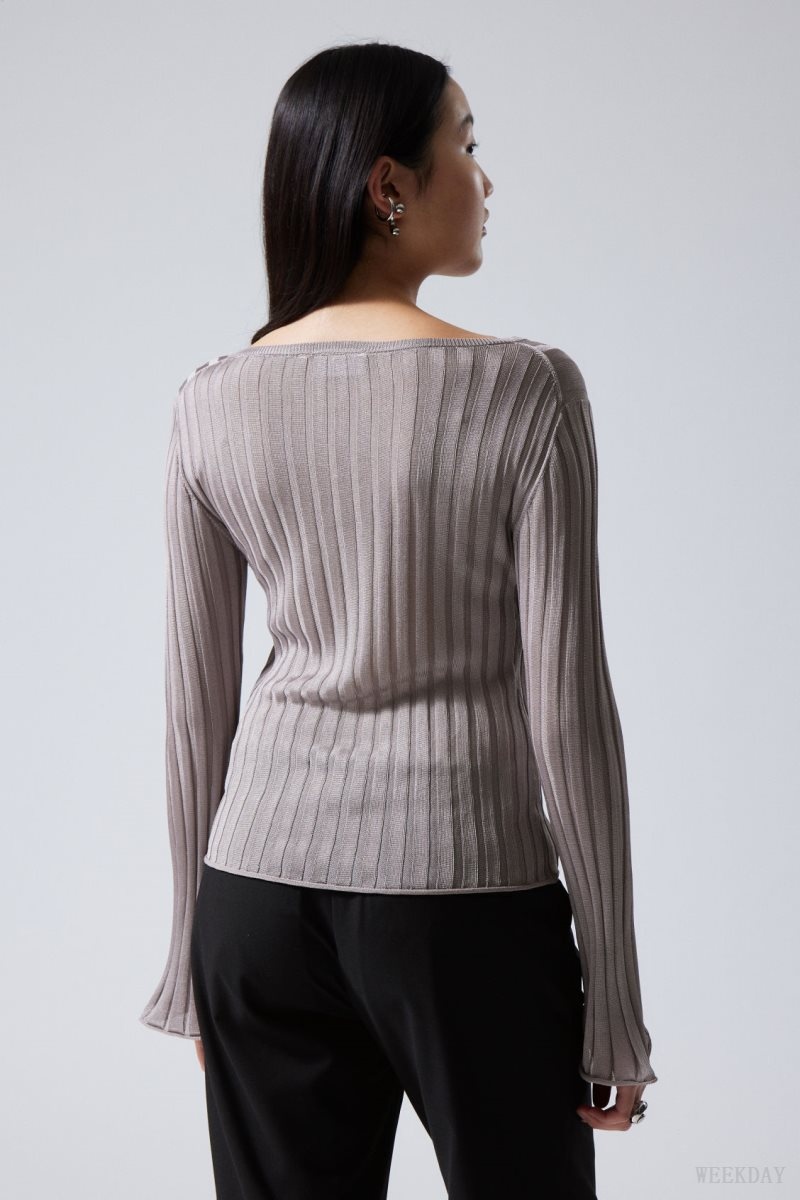 Weekday Enora Sheer Knit Long Sleeve Top Light Grey | REOX1766