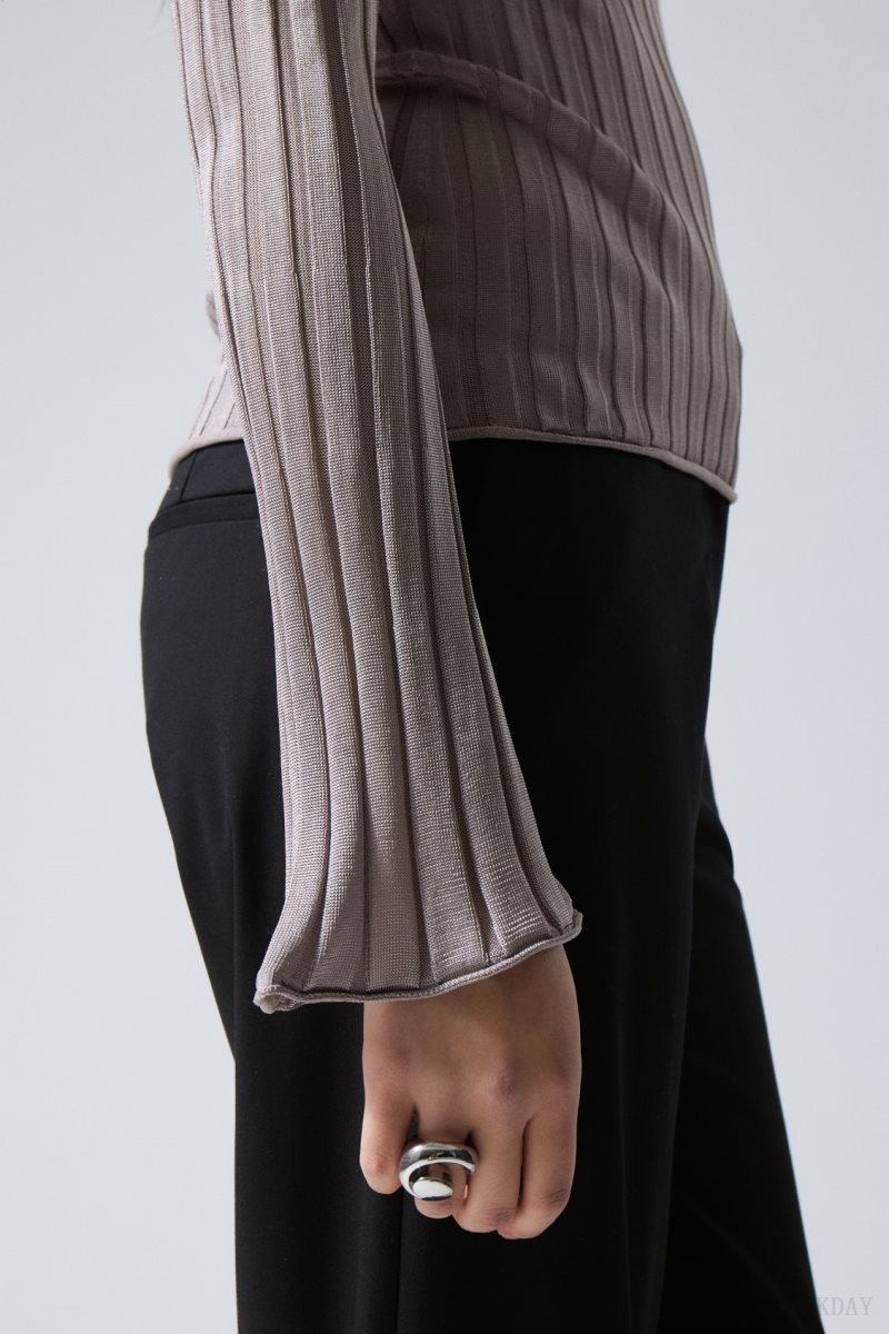 Weekday Enora Sheer Knit Long Sleeve Top Light Grey | REOX1766