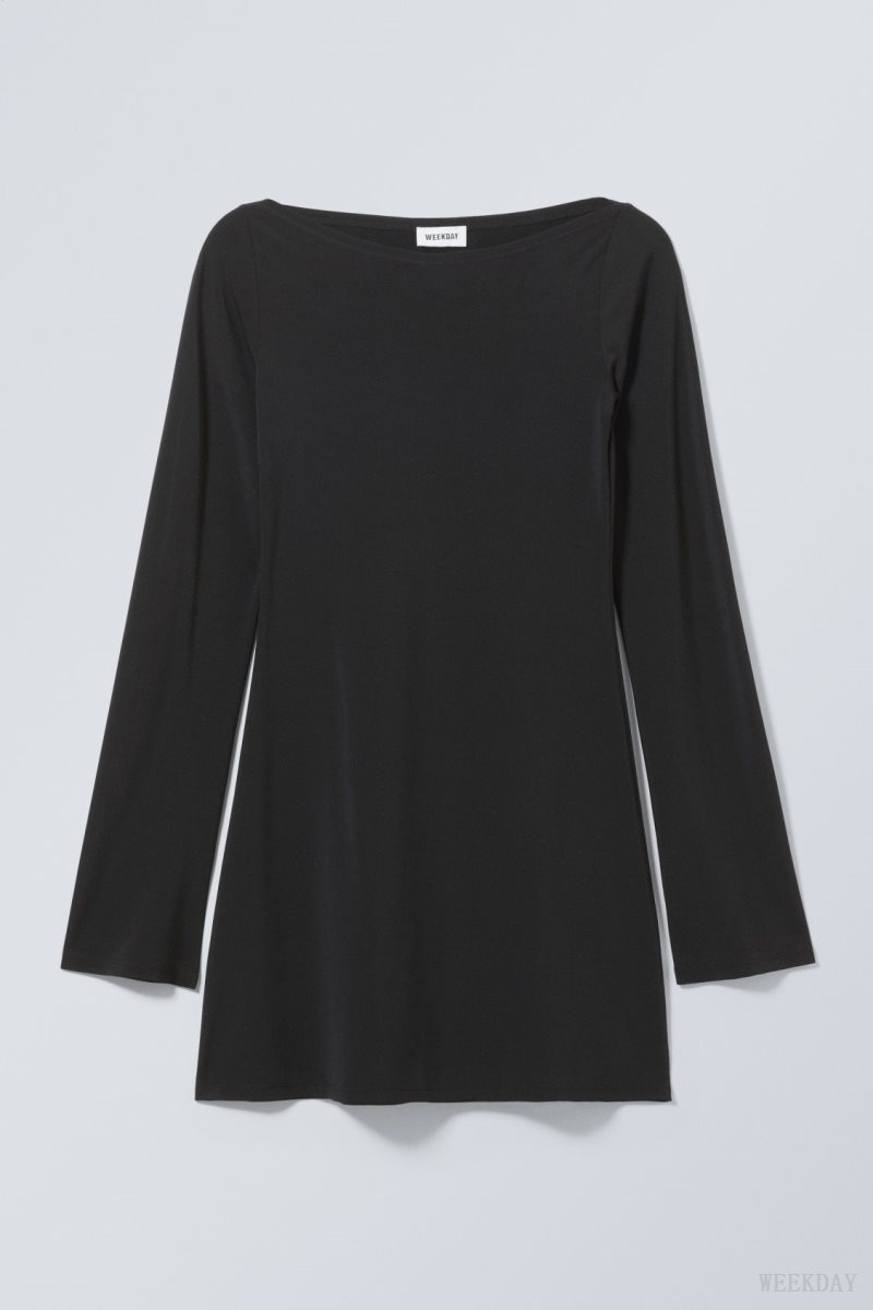 Weekday Era Boat Neck Mini Dress Black | MGQR8777