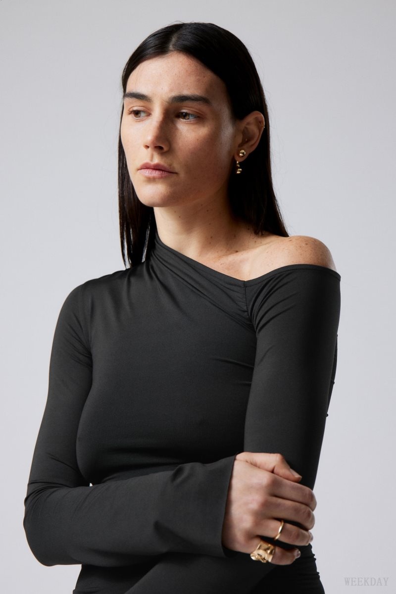 Weekday Erin Drape Dress Black | FIEP0379