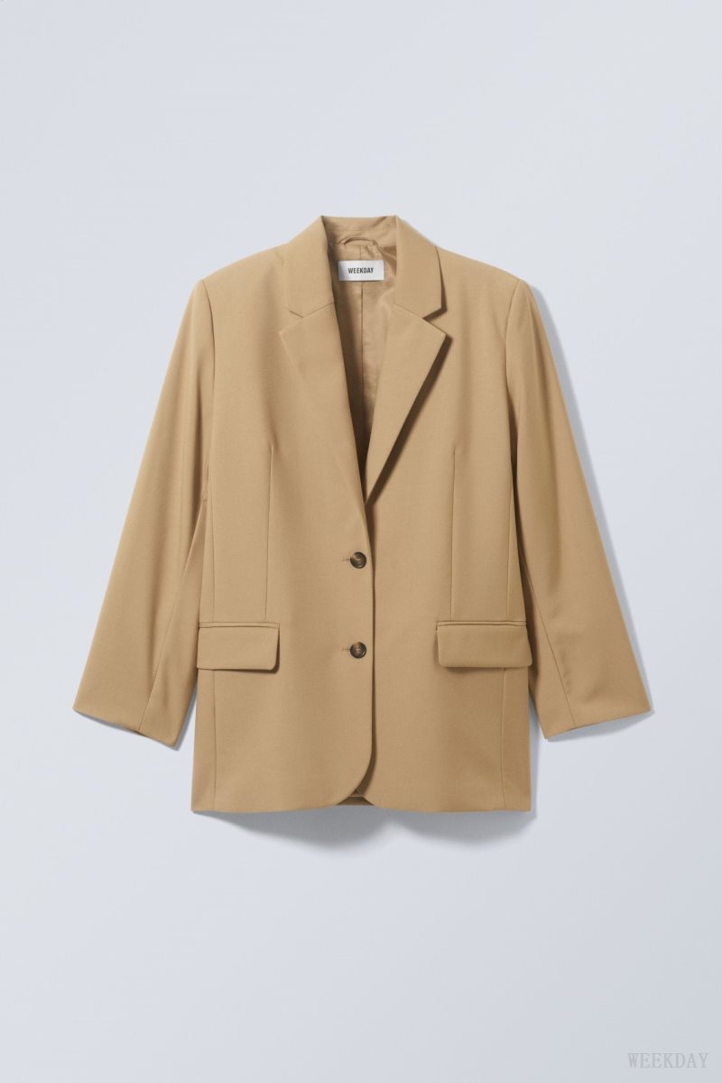 Weekday Erin Oversized Blazer Beige | WFZT2638