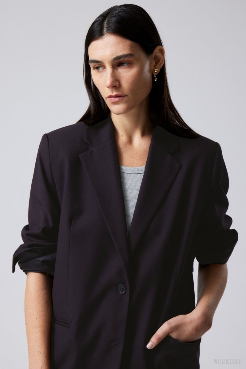 Weekday Erin Oversized Blazer Dark Purple | JWVU5237