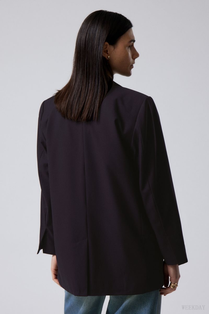 Weekday Erin Oversized Blazer Dark Purple | JWVU5237