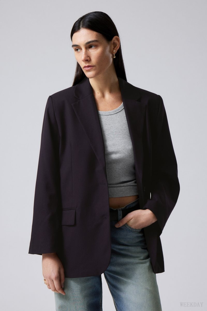 Weekday Erin Oversized Blazer Dark Purple | JWVU5237