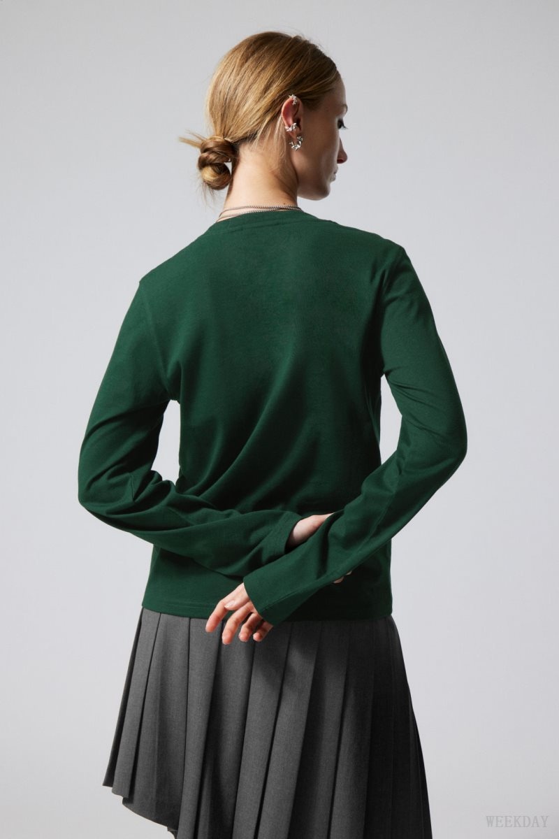 Weekday Essence Standard Long Sleeve Dark Green | JAXU0518