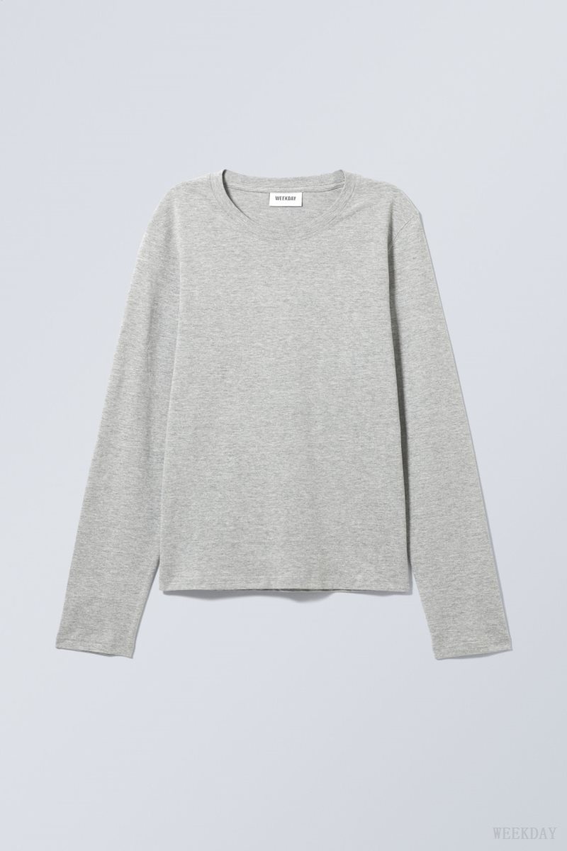 Weekday Essence Standard Long Sleeve Grey | LMFE5557