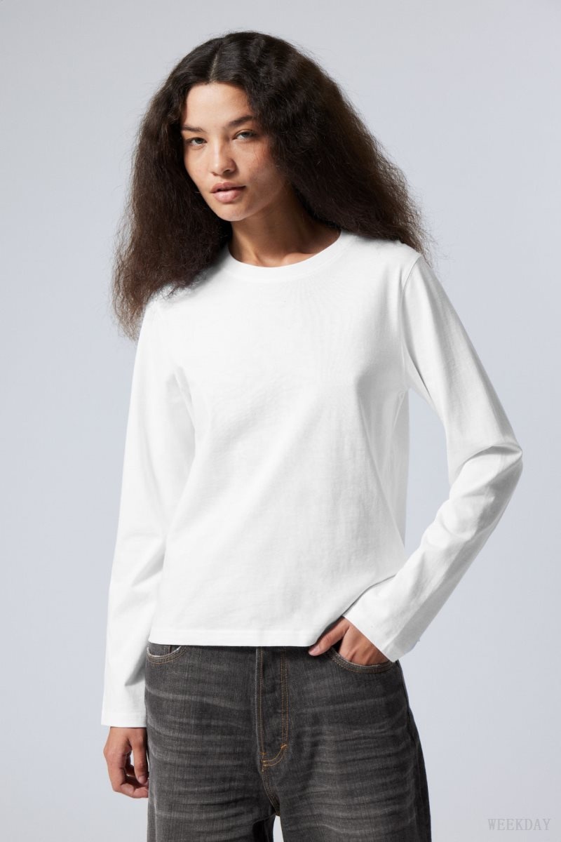 Weekday Essence Standard Long Sleeve White | CREZ9062