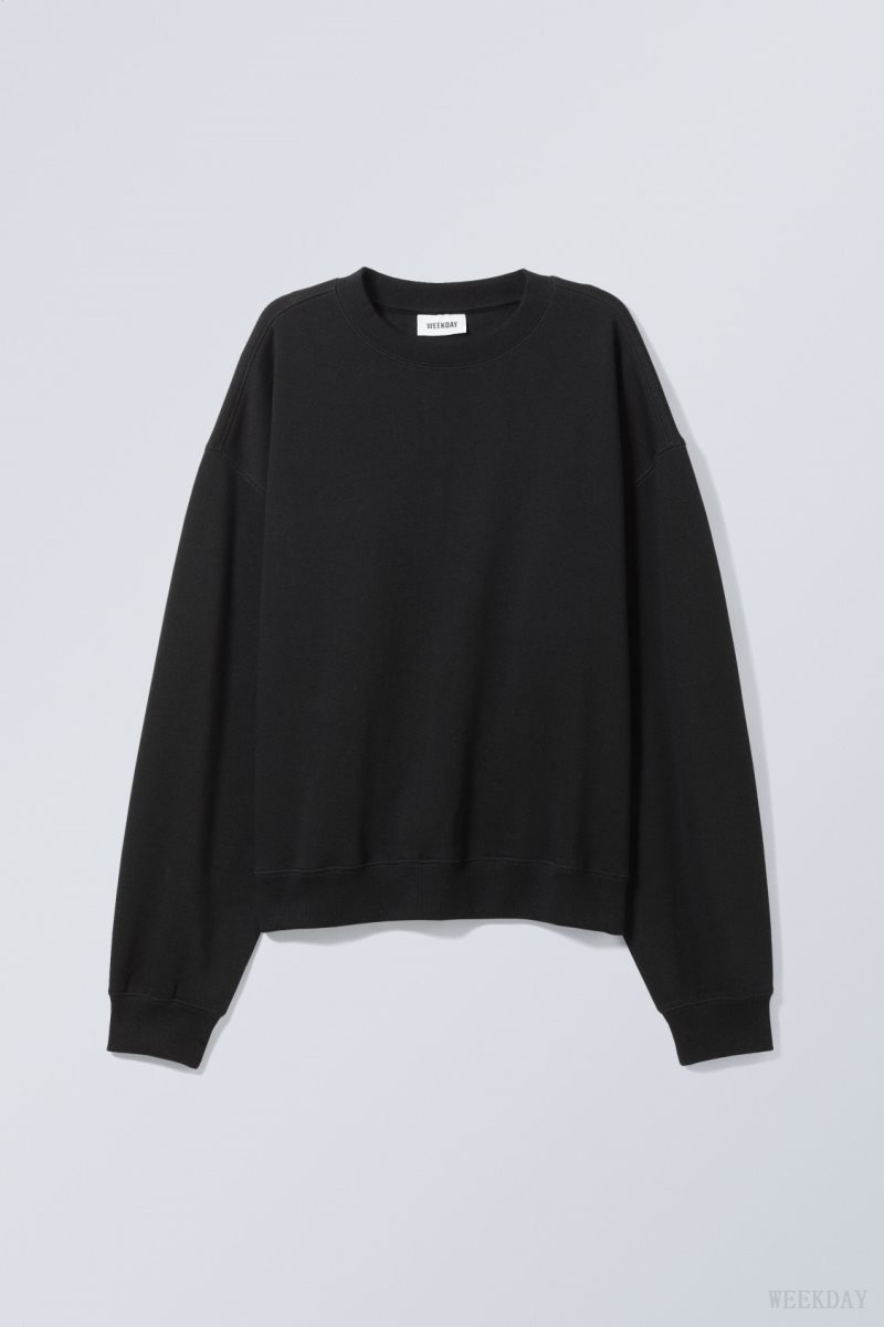 Weekday Essence Standard Sweatshirt Black | ZPPC1409