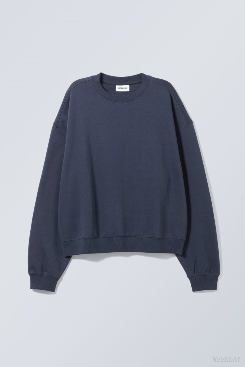 Weekday Essence Standard Sweatshirt Dark Blue | TUBV1841