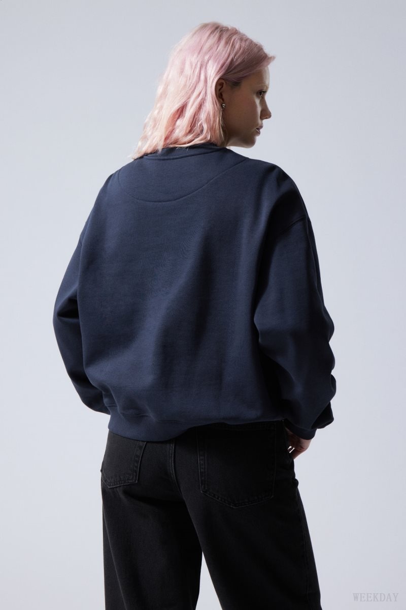 Weekday Essence Standard Sweatshirt Dark Blue | TUBV1841