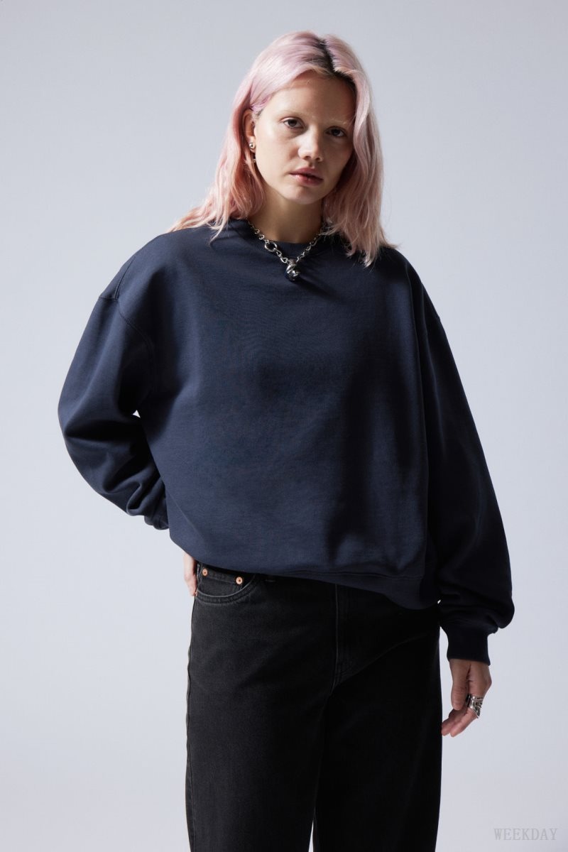 Weekday Essence Standard Sweatshirt Dark Blue | TUBV1841