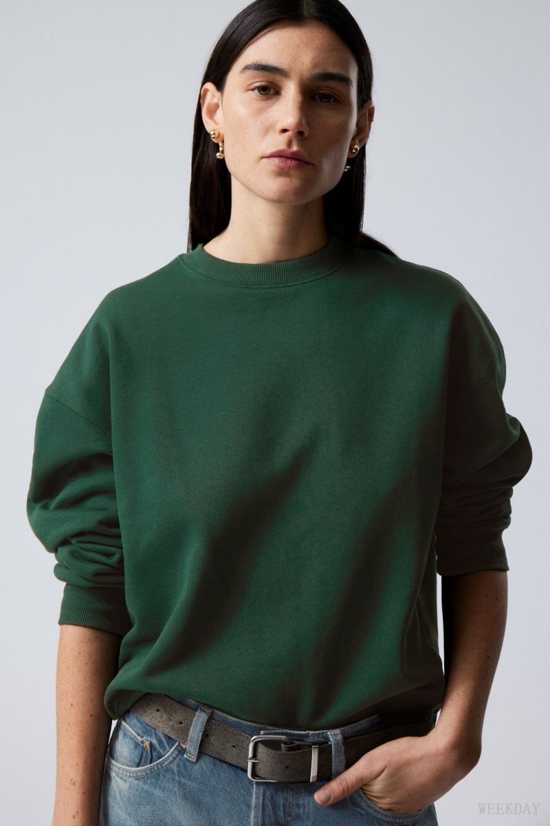 Weekday Essence Standard Sweatshirt Dark Green | CQIQ7449