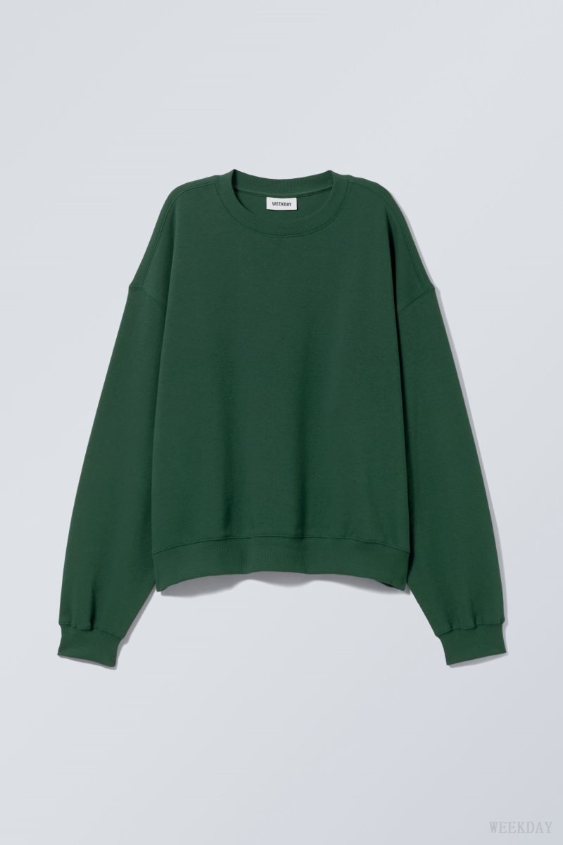 Weekday Essence Standard Sweatshirt Dark Green | CQIQ7449