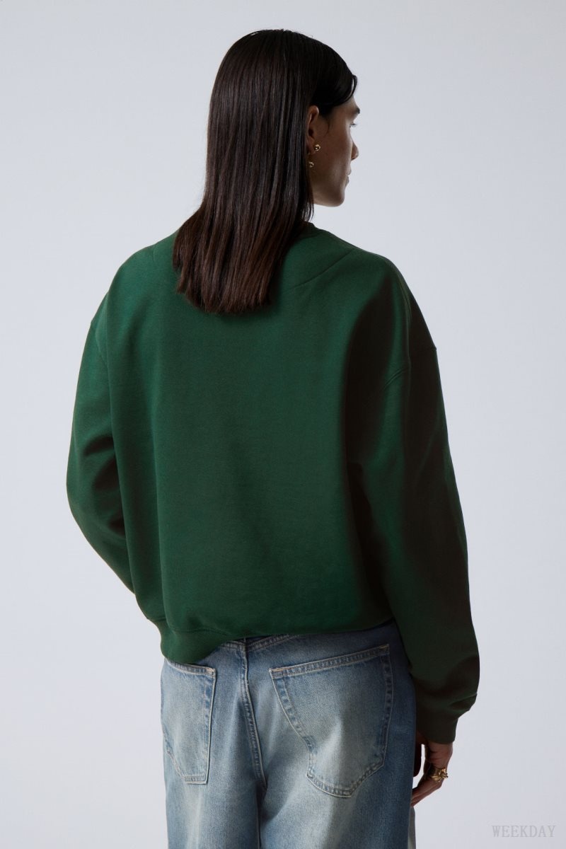 Weekday Essence Standard Sweatshirt Dark Green | CQIQ7449