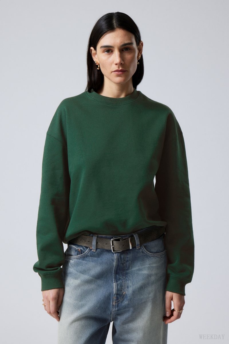 Weekday Essence Standard Sweatshirt Dark Green | CQIQ7449