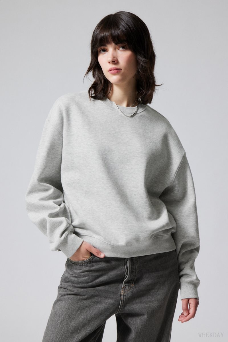 Weekday Essence Standard Sweatshirt Light Grey | WYXA8129