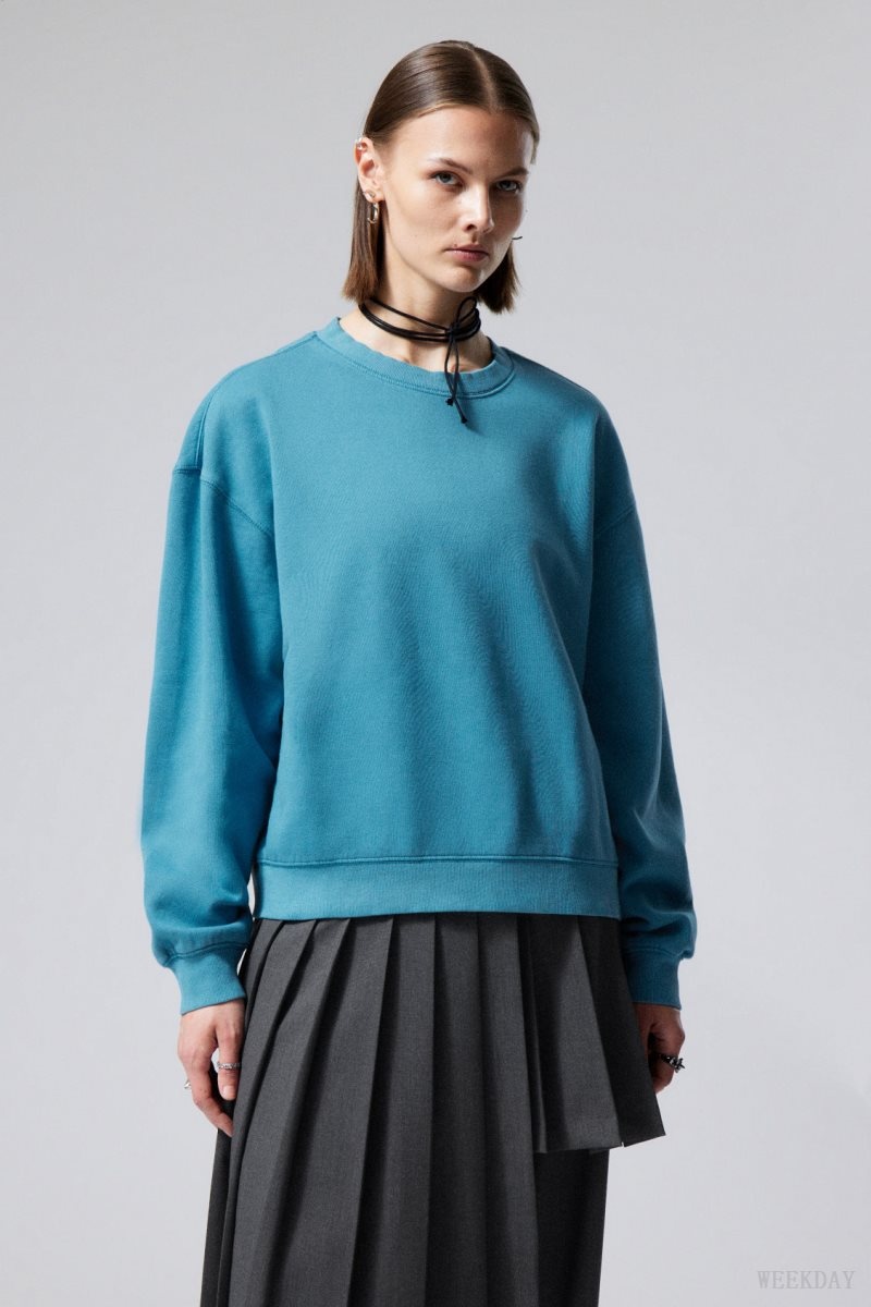 Weekday Essence Standard Sweatshirt Light Blue | LFQH0749