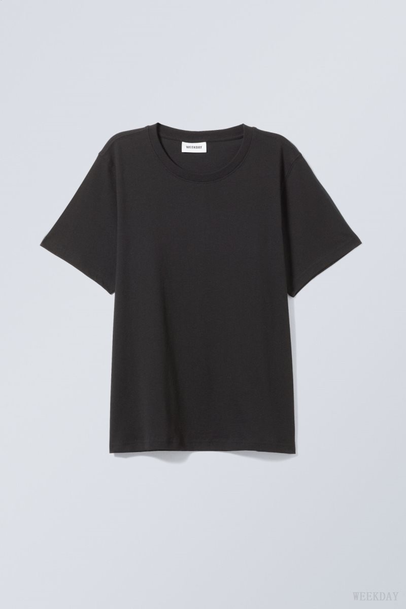 Weekday Essence Standard T-shirt Black | JPKN4865