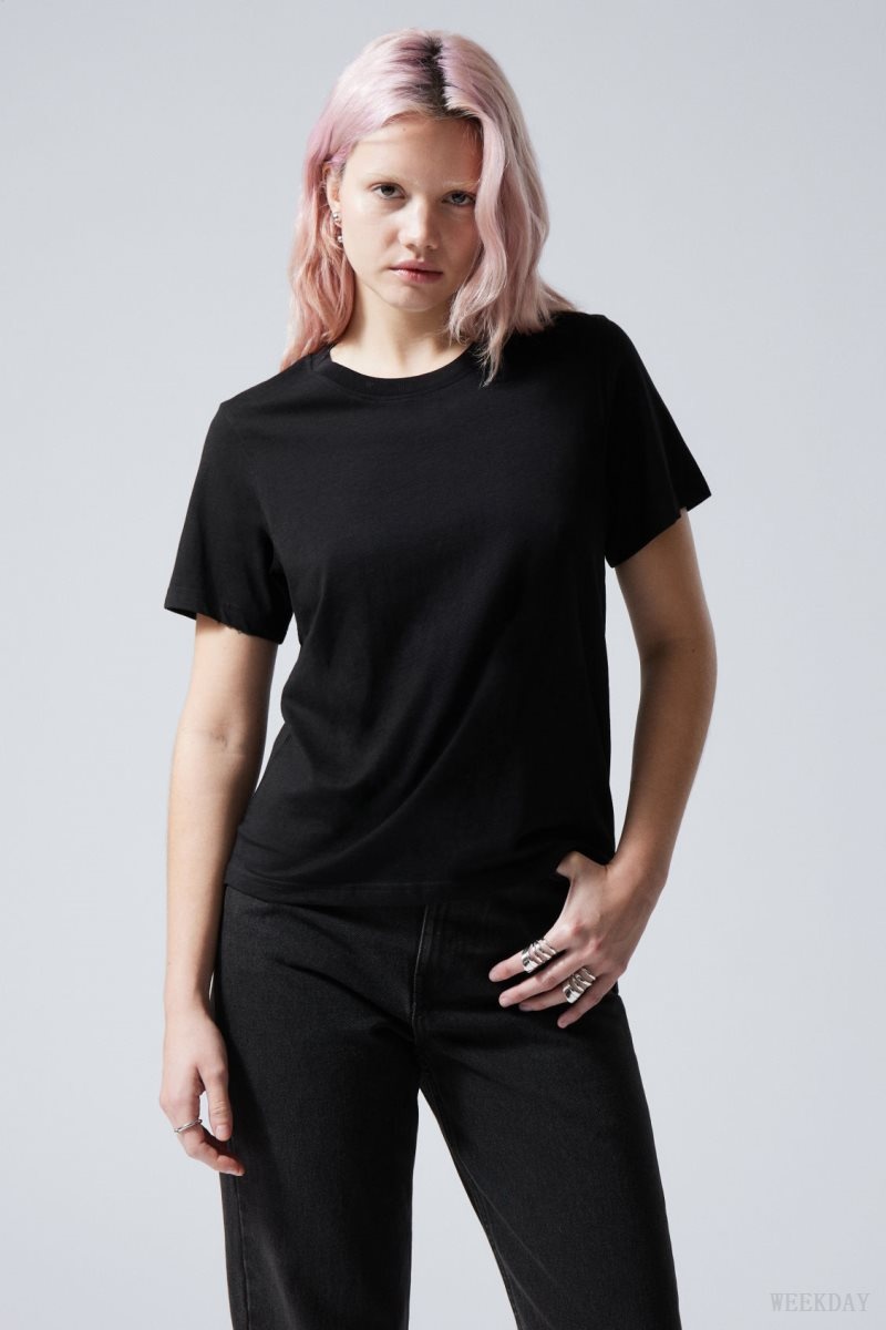 Weekday Essence Standard T-shirt Black | JPKN4865