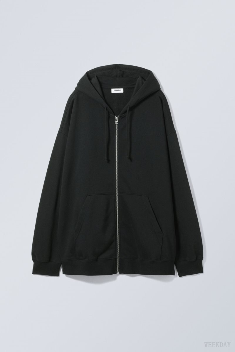 Weekday Essence Standard Zip Hoodie Black | BIXX7204