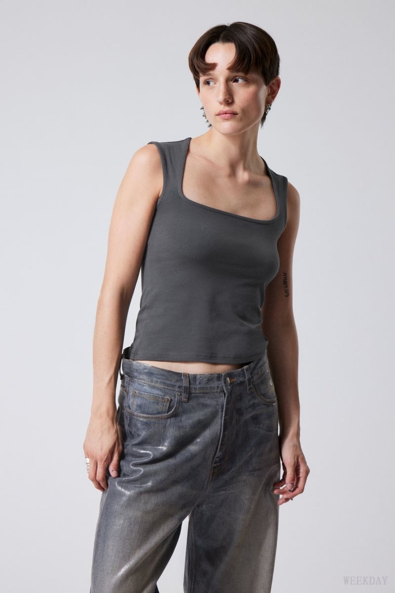 Weekday Esti Tank Top Dark Grey | HQTL9086