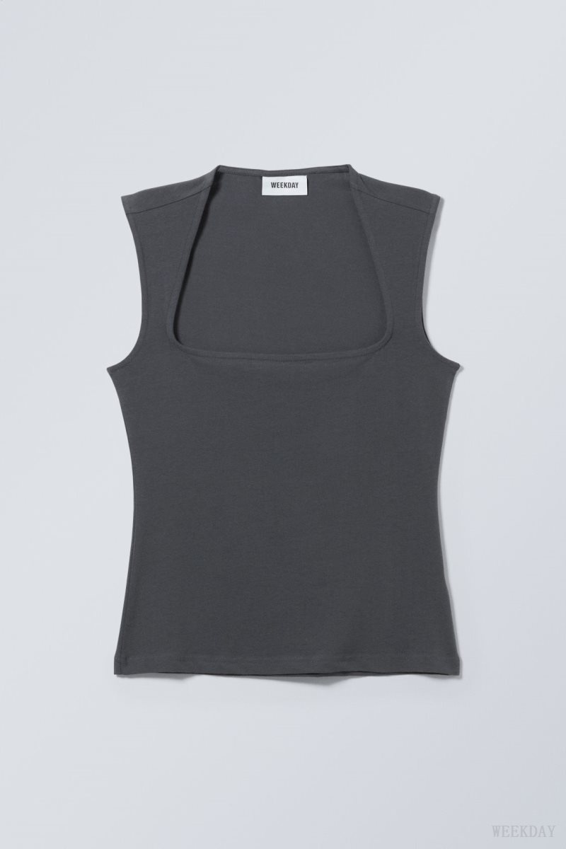 Weekday Esti Tank Top Dark Grey | HQTL9086