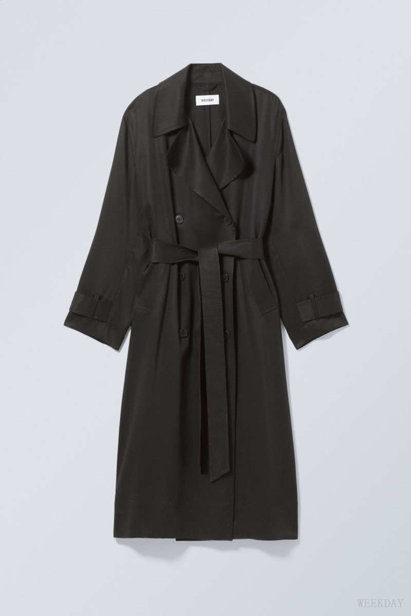 Weekday Evelyn Relaxed Lyocell Trench Coat Black | YBUY6398