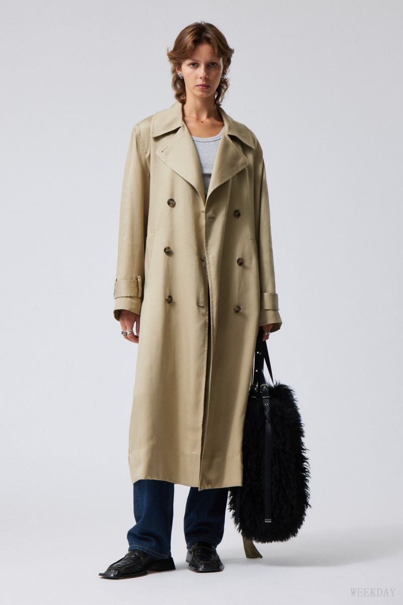 Weekday Evelyn Relaxed Lyocell Trench Coat Beige | GETP3301