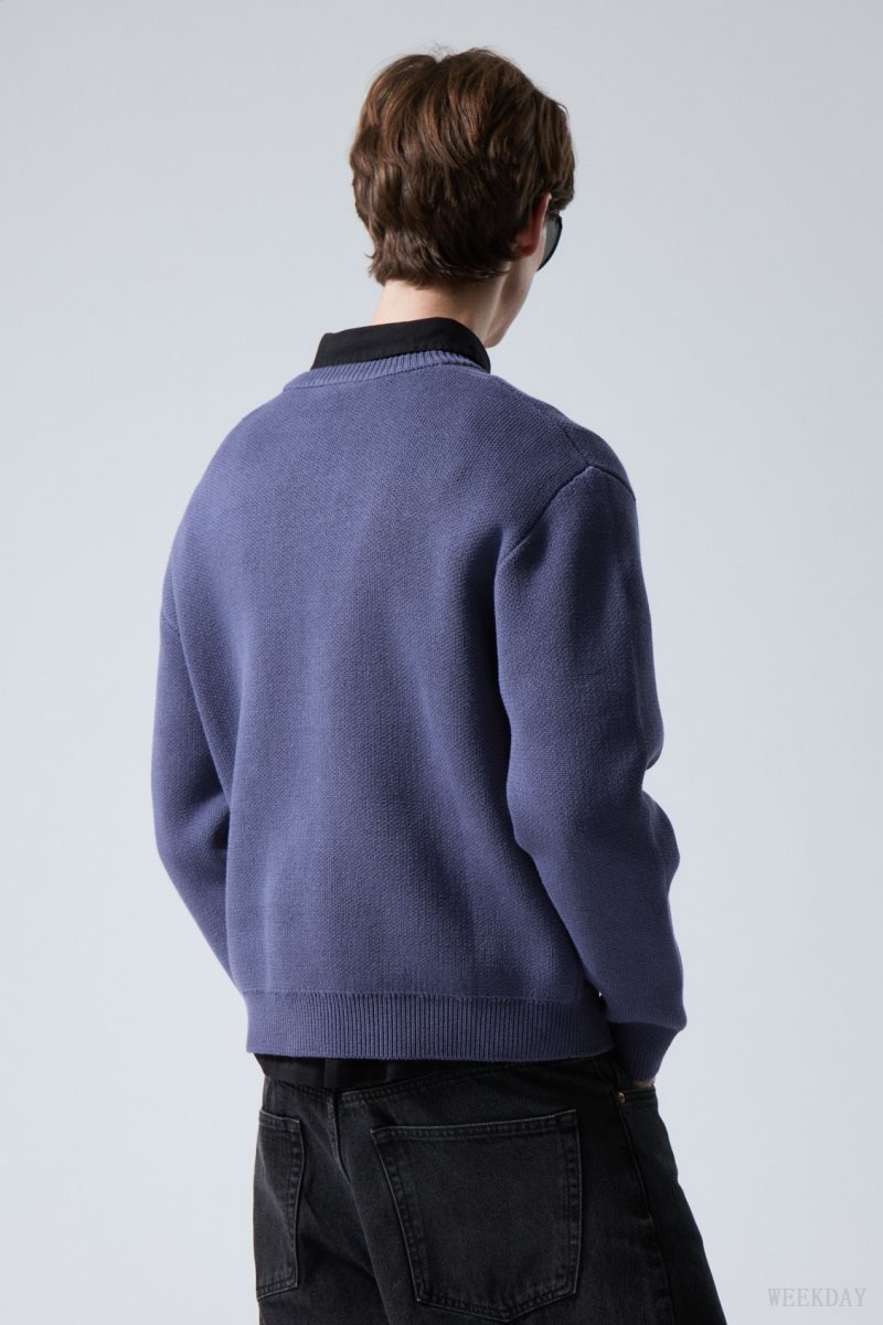 Weekday Fabian Graphic Sweater Blue | WSQQ6841