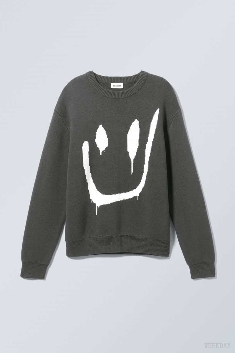 Weekday Fabian Graphic Sweater Drippy Smiling Face | VKSP9784