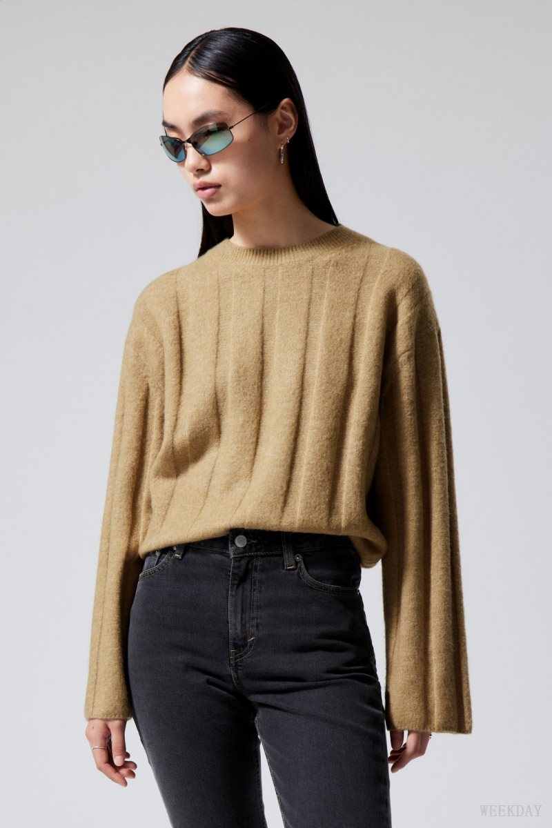 Weekday Fiona Rib Sweater Beige | LGUV6520