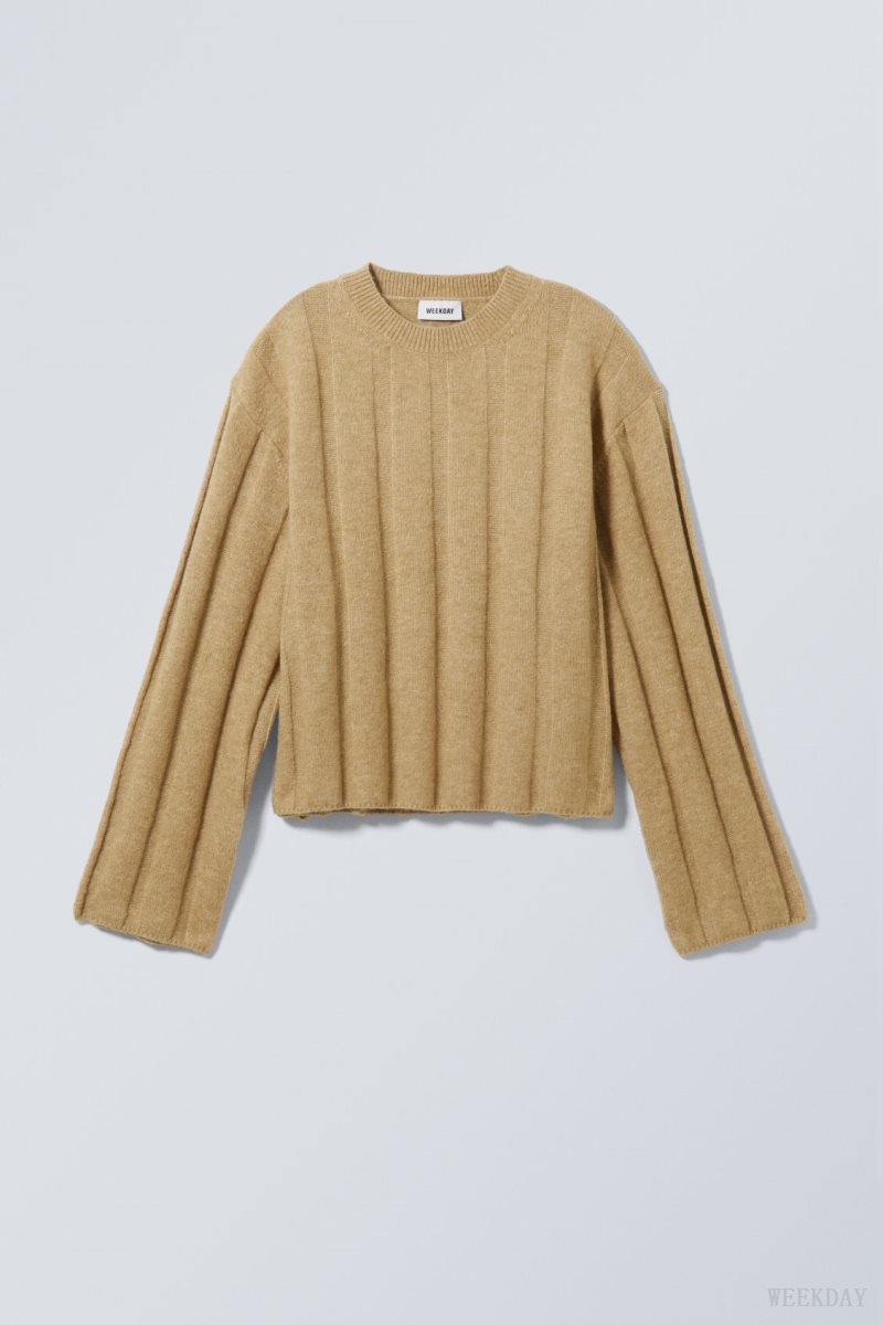 Weekday Fiona Rib Sweater Beige | LGUV6520