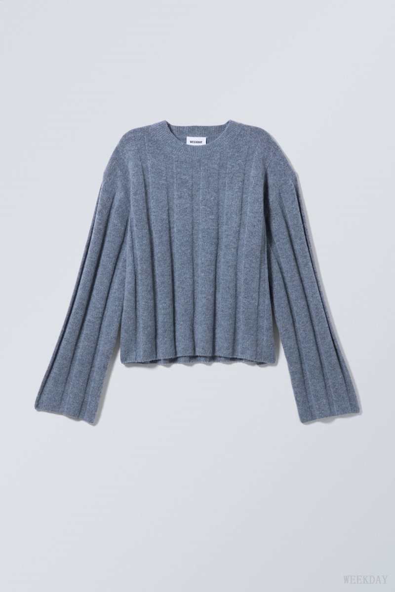 Weekday Fiona Rib Sweater Blue | WSTI0544