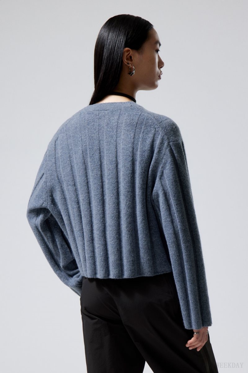 Weekday Fiona Rib Sweater Blue | WSTI0544