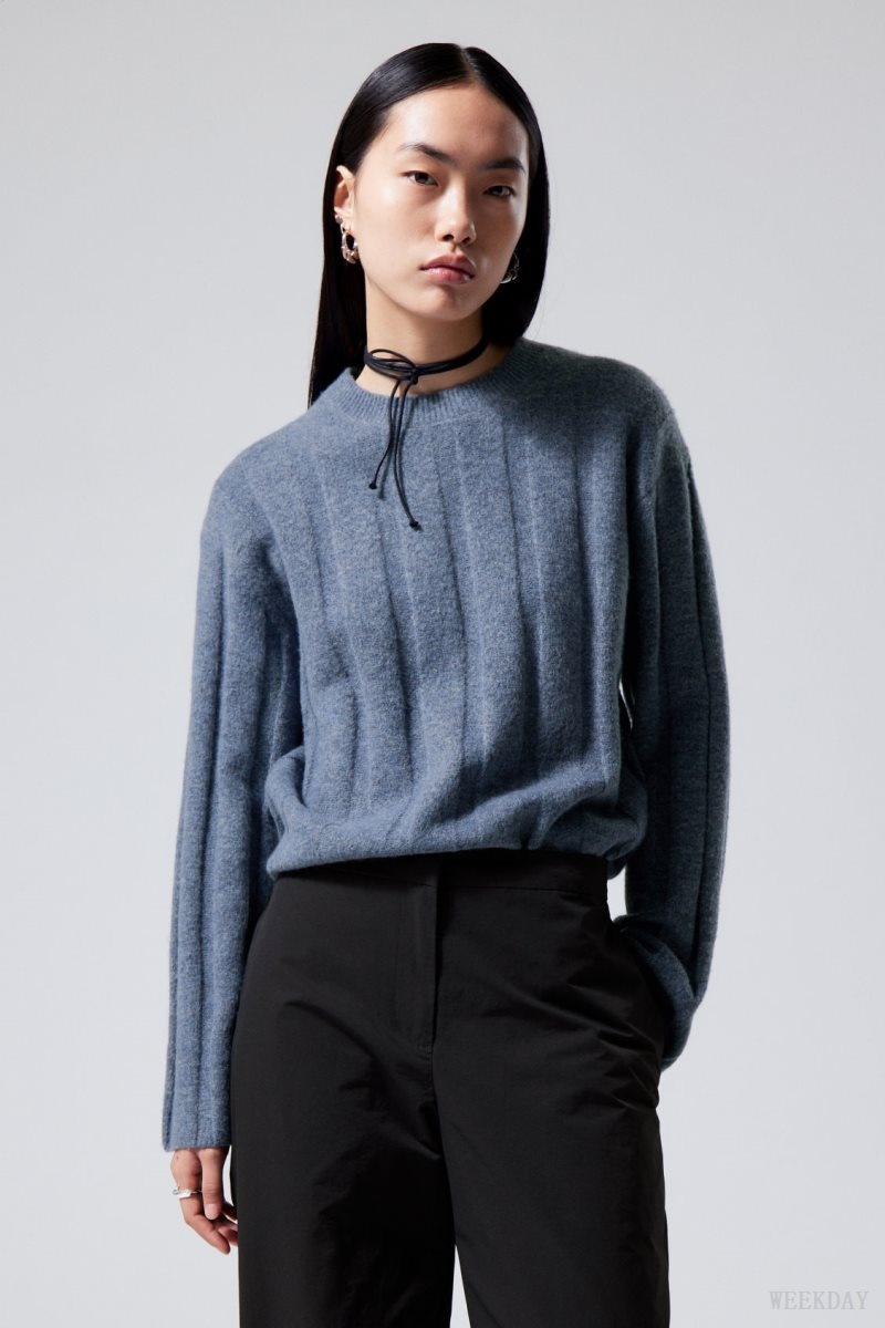 Weekday Fiona Rib Sweater Blue | WSTI0544