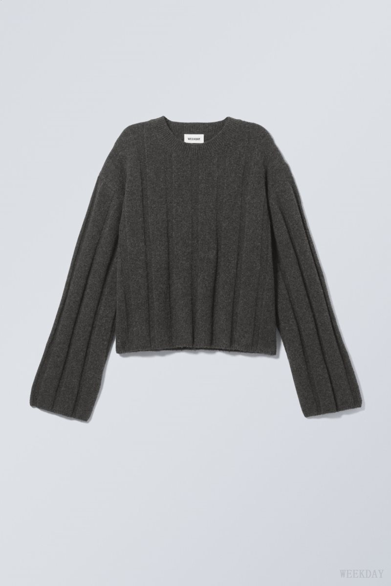 Weekday Fiona Rib Sweater Dark Grey | GKZX8245