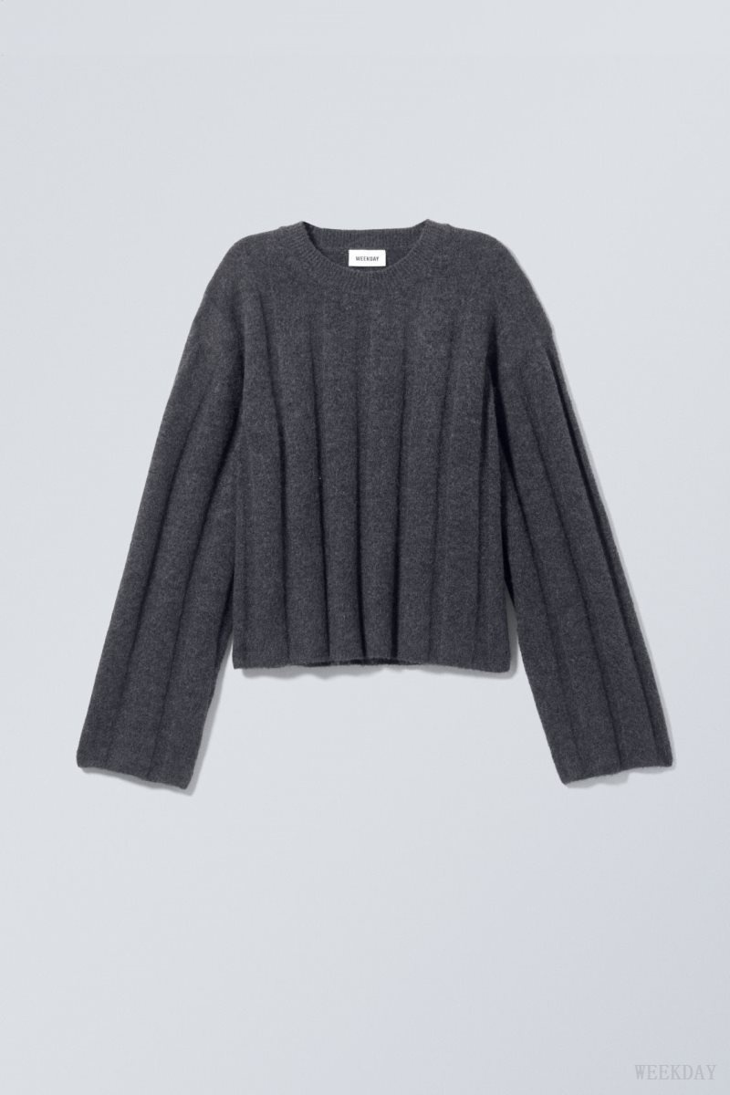 Weekday Fiona Rib Sweater Dark Grey | TZLF9050