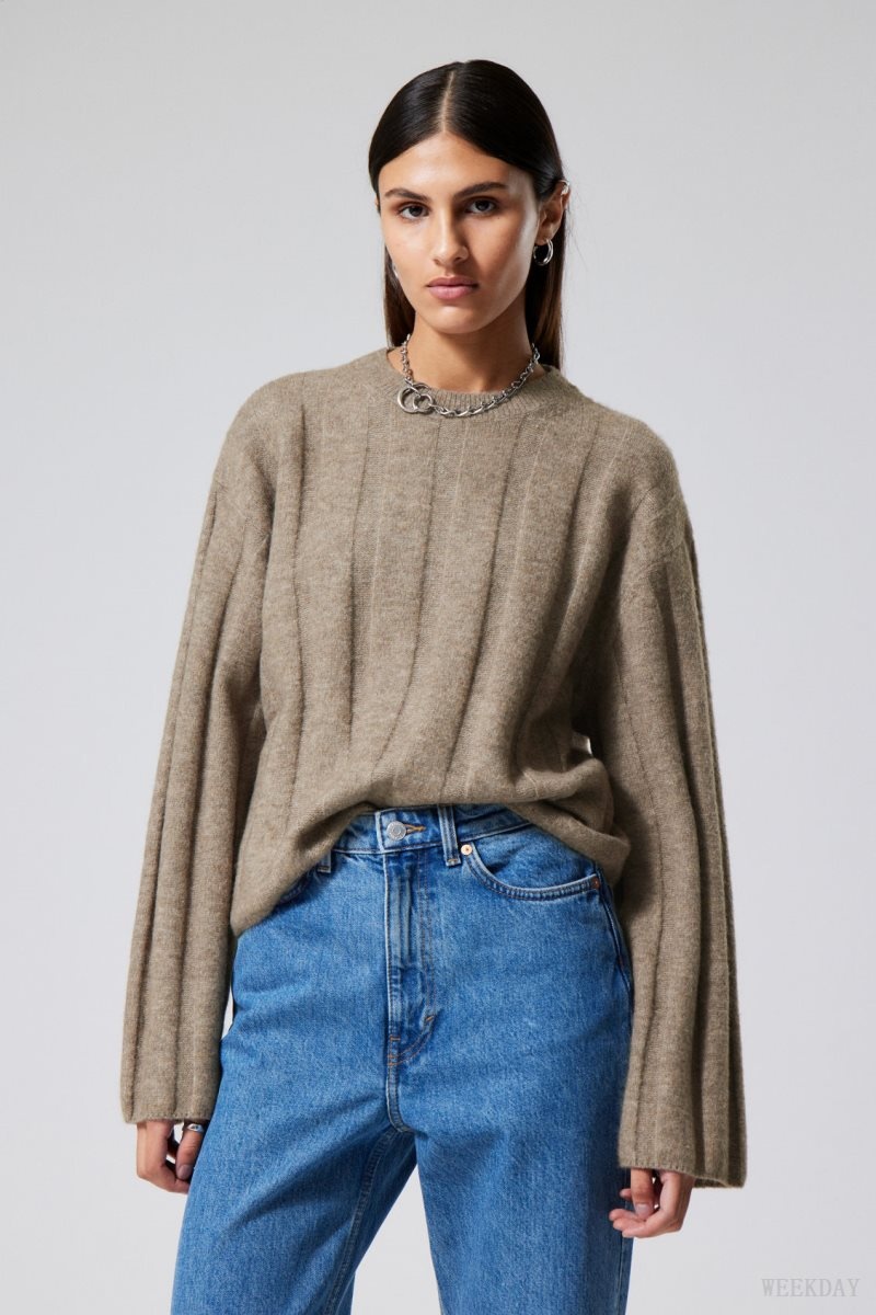 Weekday Fiona Rib Sweater Dusty Mole | DQIN1116