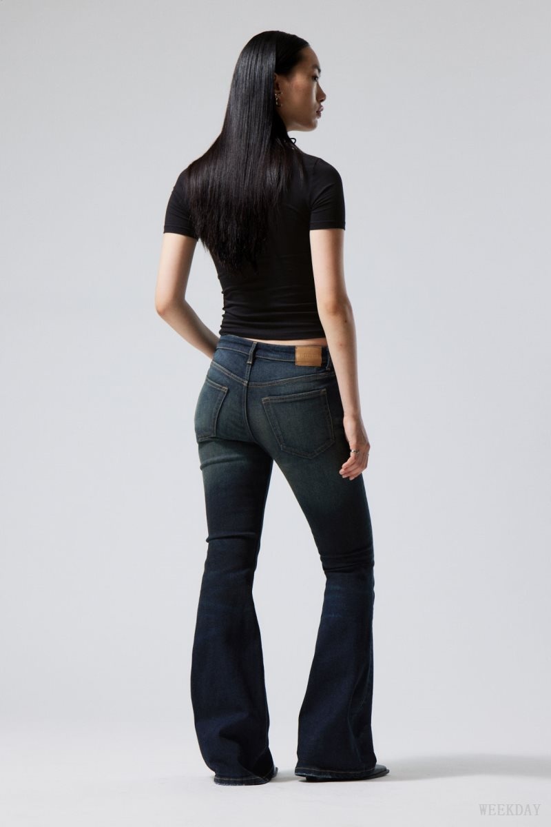 Weekday Flame Low Flared Jeans Blue | LQDZ5361