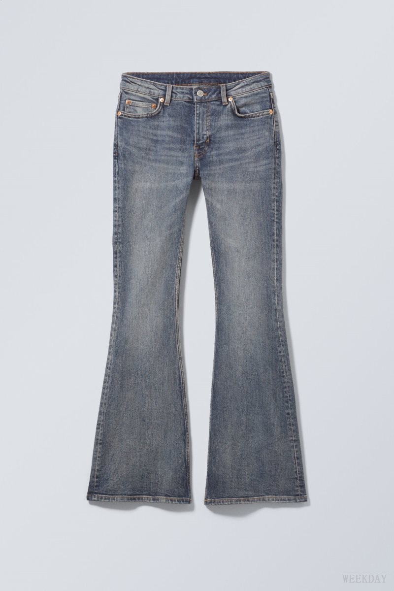 Weekday Flame Low Flared Jeans Blue | VANT1210